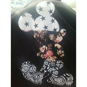 Neff x Disney Mickey Mouse T-shirt‎ Black White Stars Floral Bandana Size M